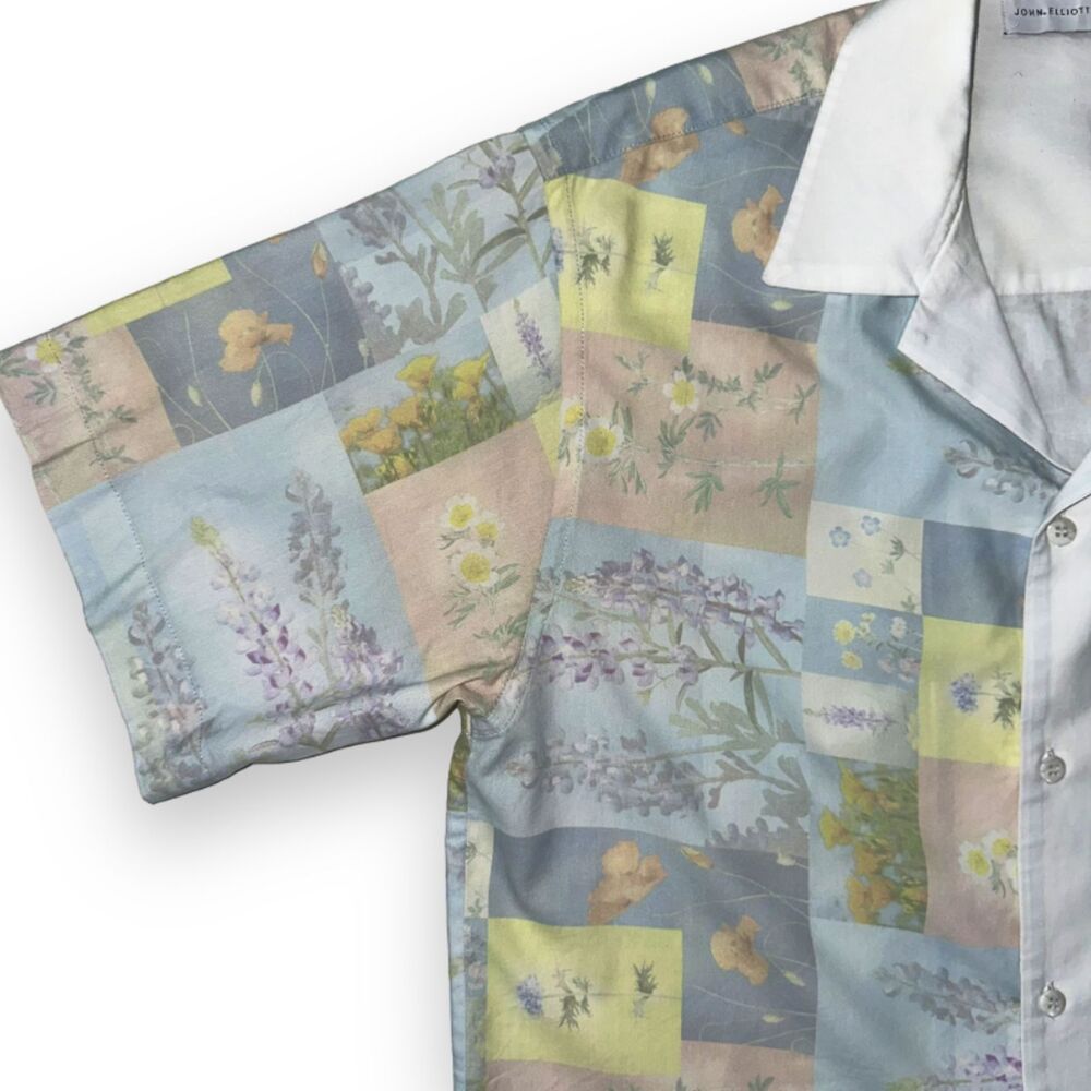John Elliott Floral Print Camp Shirt in Super Bloom Grid Short Sleeve Sz 2 M - Picture 4 of 11